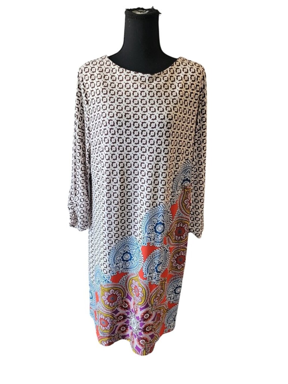 Chico's shift dress a bold medallion and geometric border print Size 12 Career - Picture 2 of 12